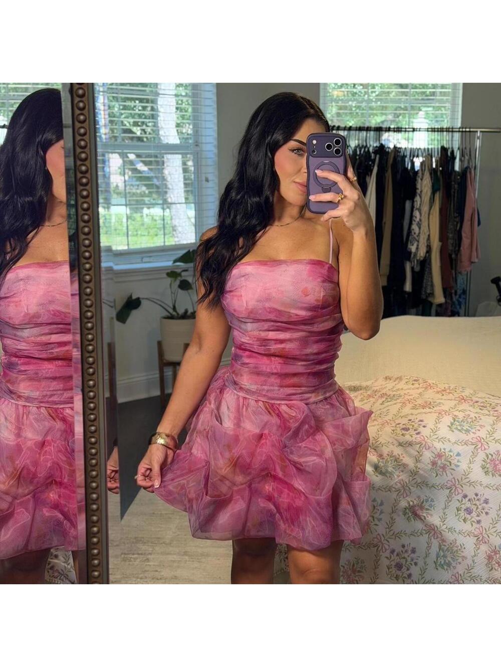 Fairycore Pink Organza Bubble Hem Mini Dress | Coquette Princess Party Dress XS - Picture 1 of 5